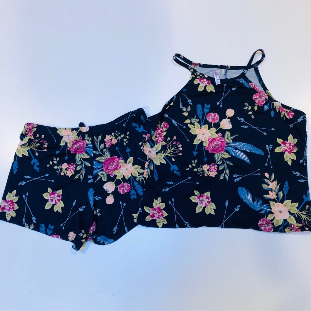 SWEET Youth Girls Sz L PJ set  Navy Blue Pink